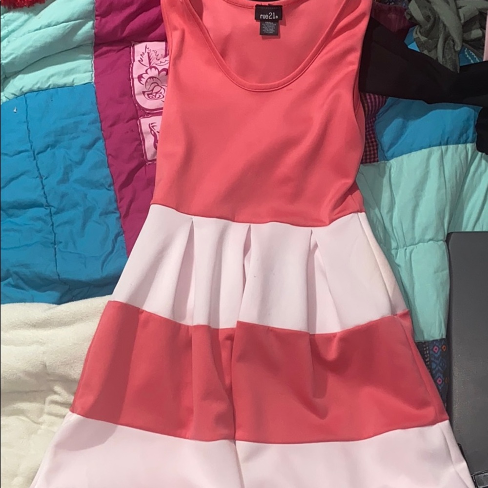 Pink and white fit and flare dress